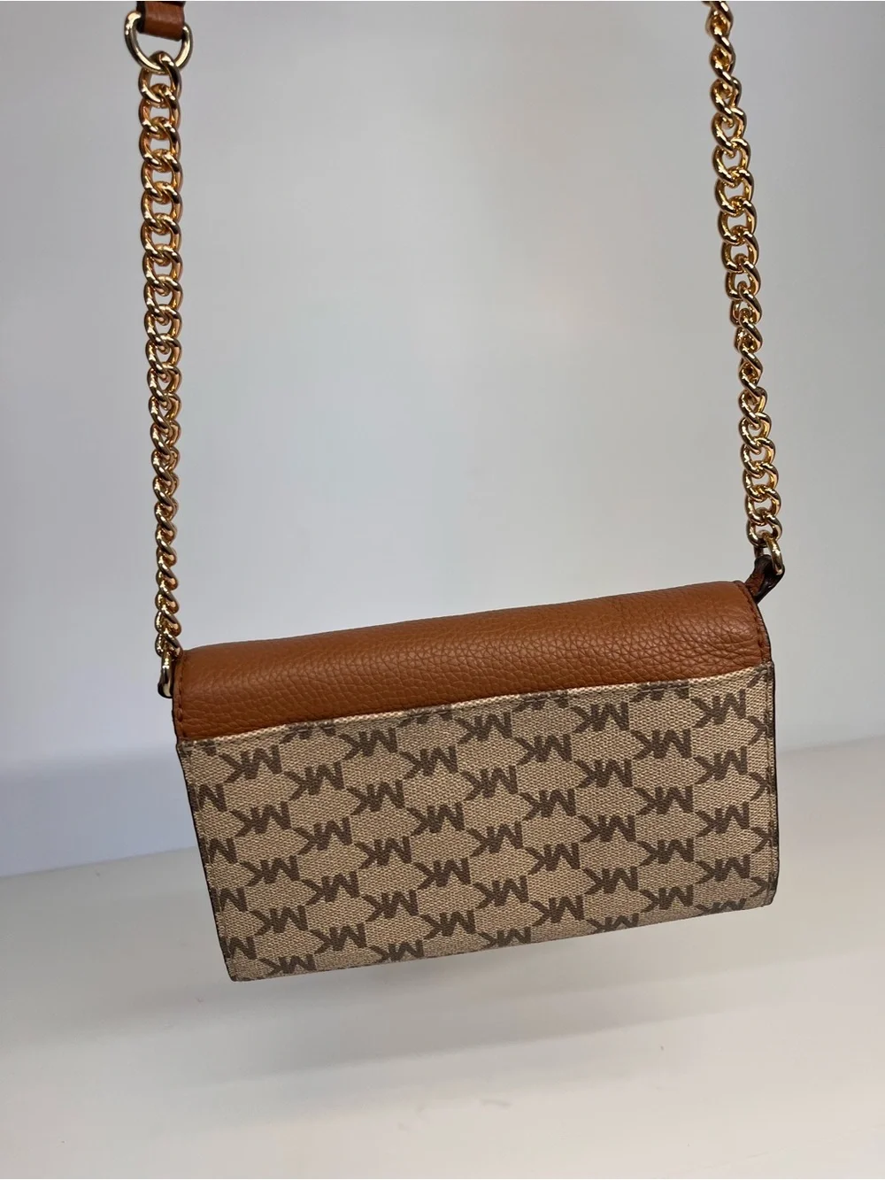 Michael Kors Tan/Brown MK Logo Chain Strap Crossbody